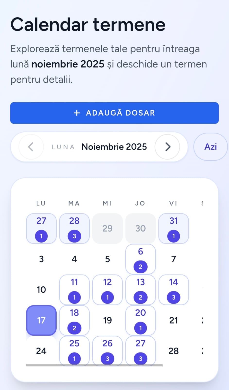 Calendar JustPortal cu termene și alerte
